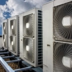 Air conditioning system assembled on top of a building.